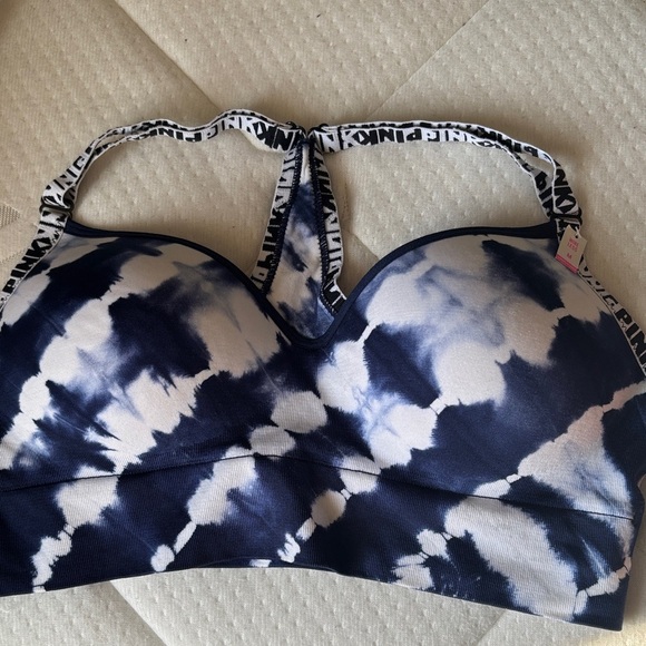 PINK Victoria's Secret Navy and White Tie-Dye sports Bra - Picture 1 of 3
